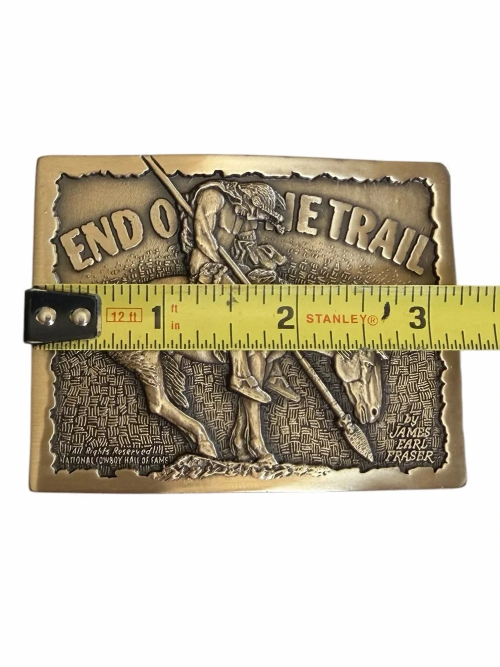Vintage Solid Brass Native American End Of The Trail Belt Buckle